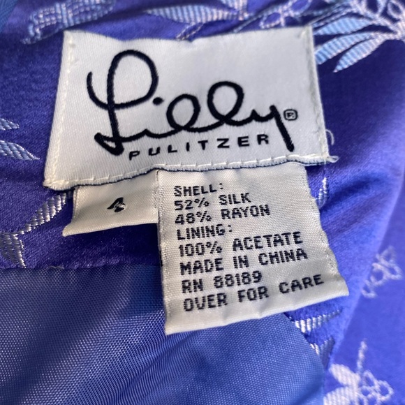 Vintage Lilly Pulitzer Sleeveless Midi Shift Floral Silk Dress Blue Women Size 4 - Picture 4 of 13